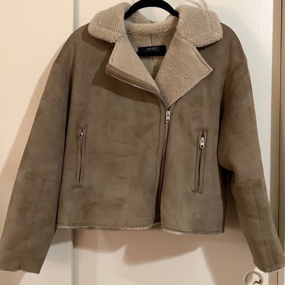 Zara Basic sherling and suede jacket - Picture 1 of 4